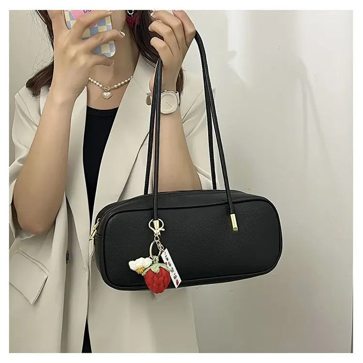 PU Pillow Shoulder Bag For Women With Textured Finish Baguette Style