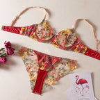 Countryside Embroidered Lingerie Set With Floral Patchwork Bra And Panty Details