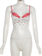 Cherry Plaid Y2K Backless Crop Top Skirt Set