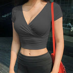 V Neck Crop Top Tee