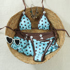 Polka Dot Three Piece Bikini Set With Cover Up Micro Swimsuit