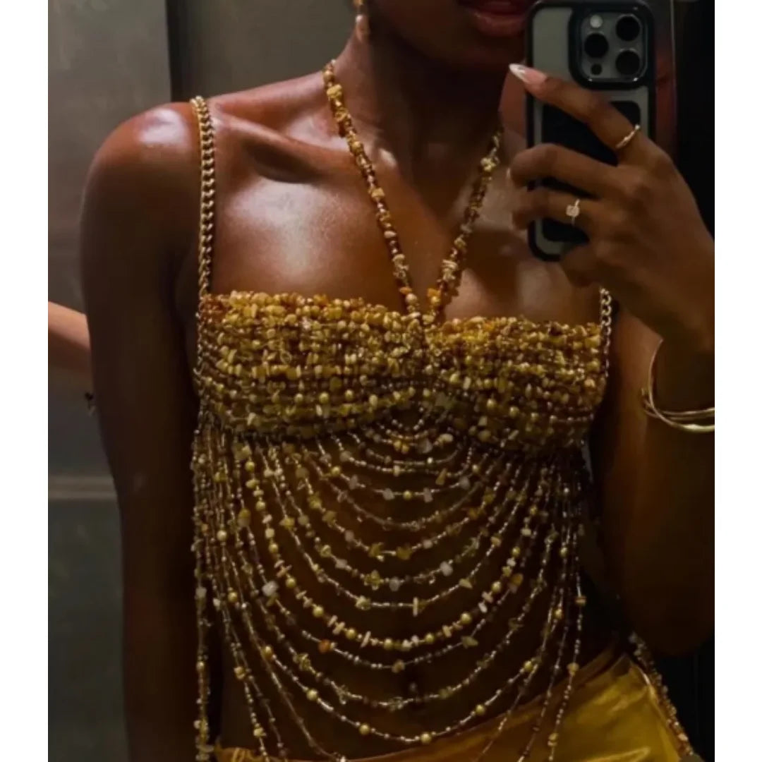 Handmade Chain Beaded Bralette Top