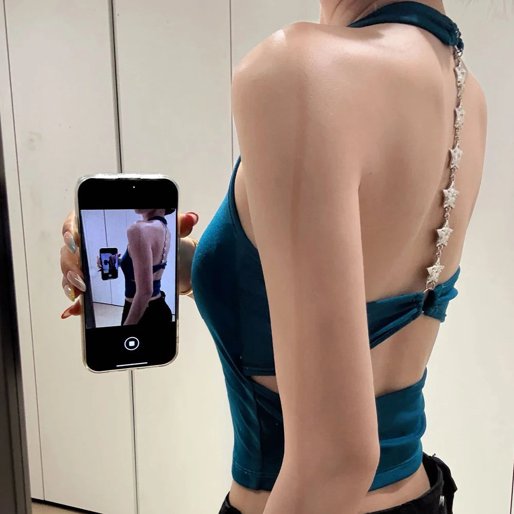 Midnight Y2K Backless Chain Cutout Strapless Tank Top