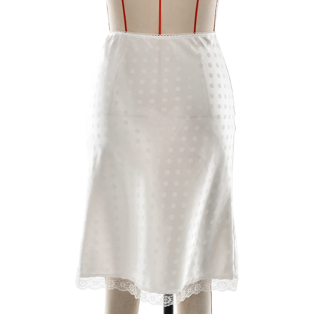 Patchwork Lace Print Polka Dot Women High Waist A-line Mini Skirt