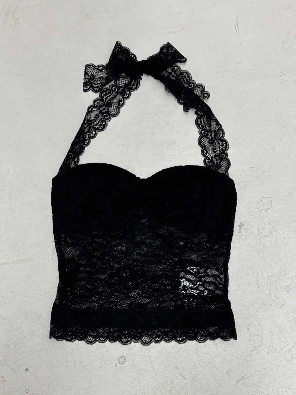 Elegant Lace Flora Halter Crop Top With Sheer Panel Lightweight Sleeveless Tank