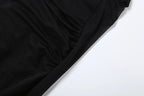 Backless Mesh Beach Dress With Halter Chain Deep V Ruched