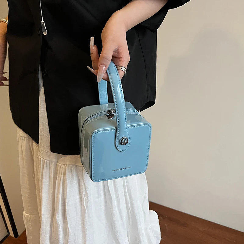 Mini Box PU Leather Crossbody Bag With Short Handle Phone Friendly Compact
