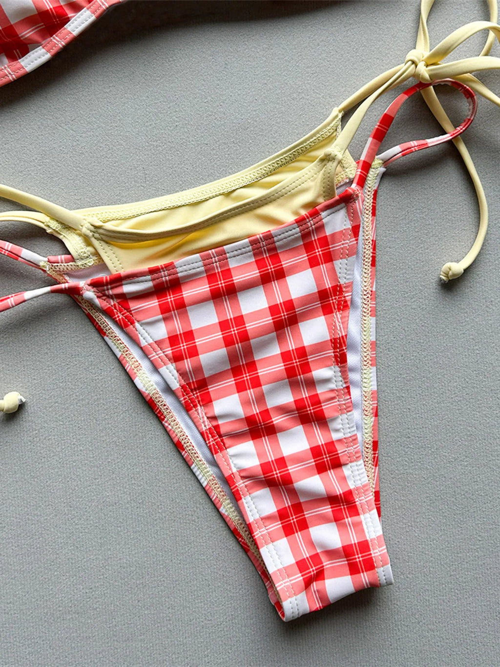 Halter Bikini Set in Plaid and Polka Dots