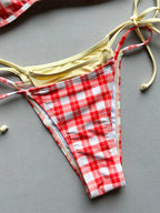 Halter Bikini Set in Plaid and Polka Dots