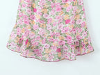 Floral Print Sexy Sling Mini Women Lace Spliced O Neck A-line Dress
