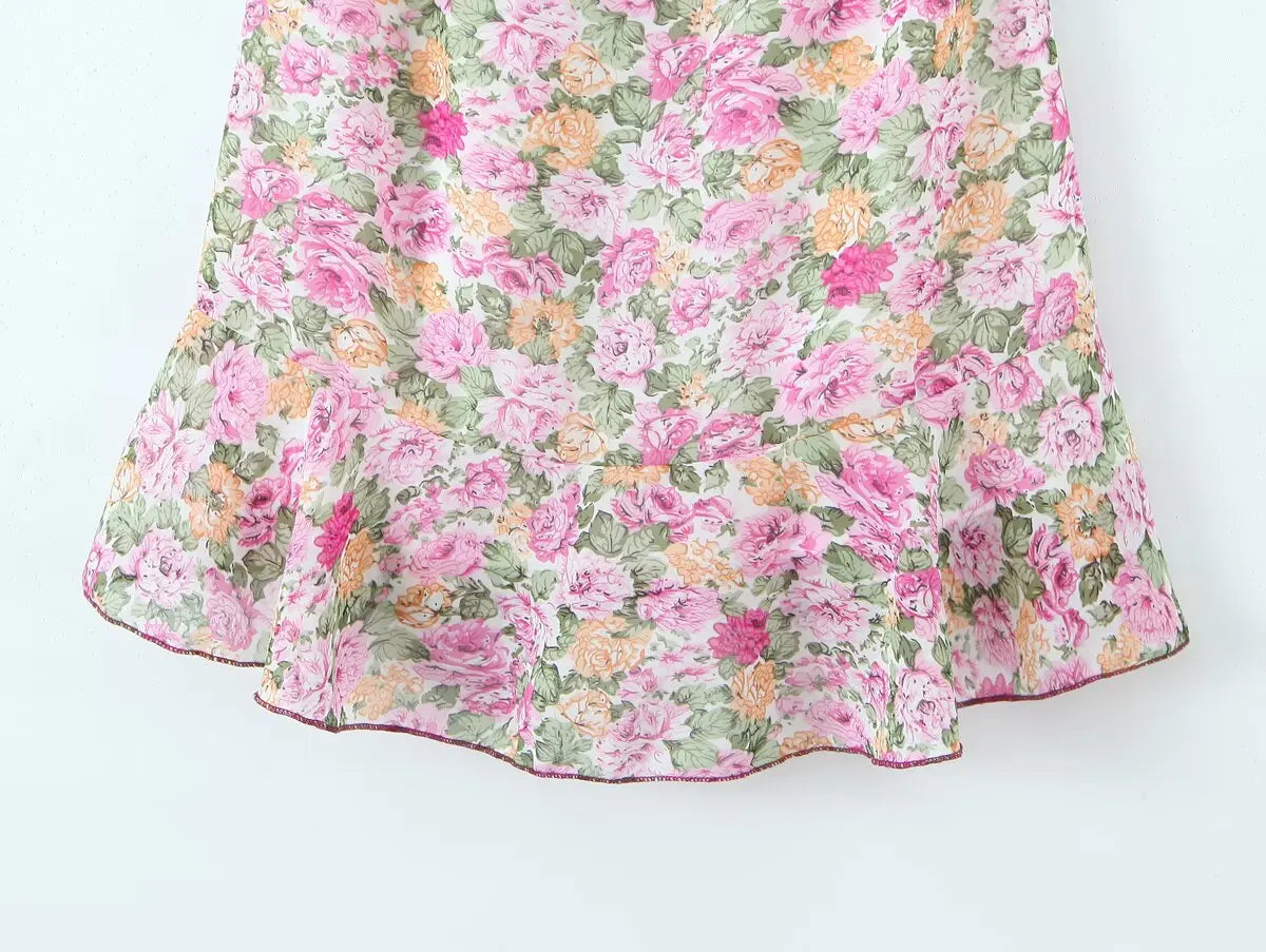 Floral Print Sexy Sling Mini Women Lace Spliced O Neck A-line Dress