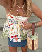 Plant Print Camisole And Shorts Set