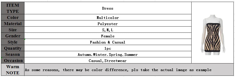 Backless Zebra Striped Strapless A Line Bodycon Mini Dress