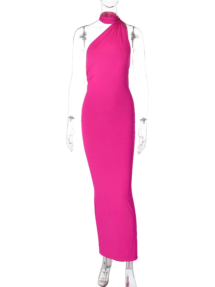 One Shoulder Backless Ruched Dress