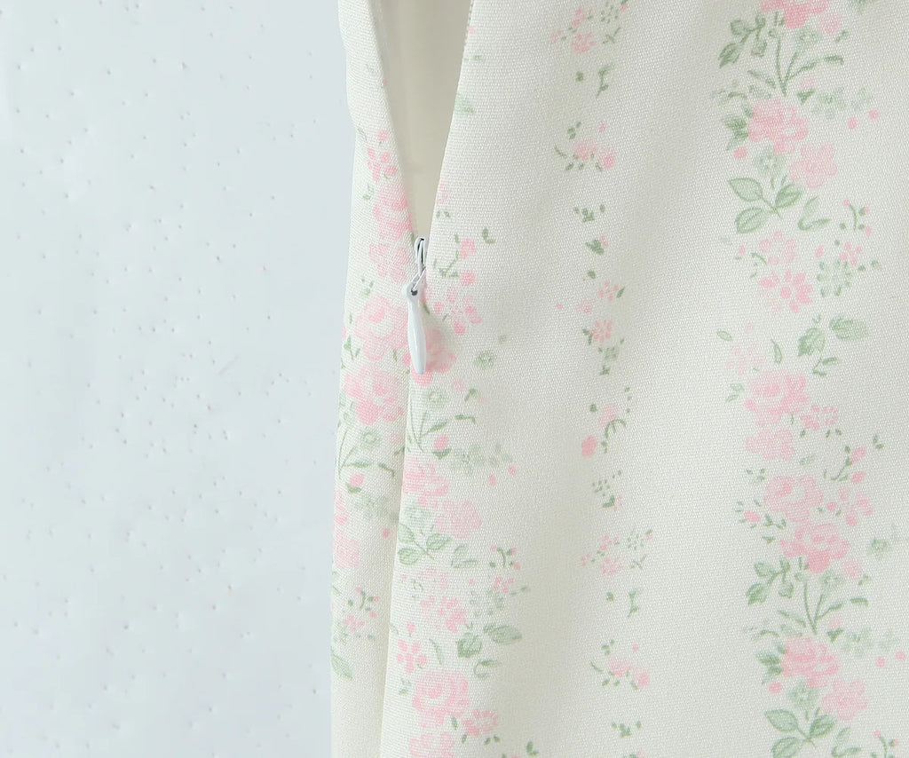 Vintage Sweet Floral Print Mini Dress Set Strapless Crop Top Bodycon Skirts Outfit