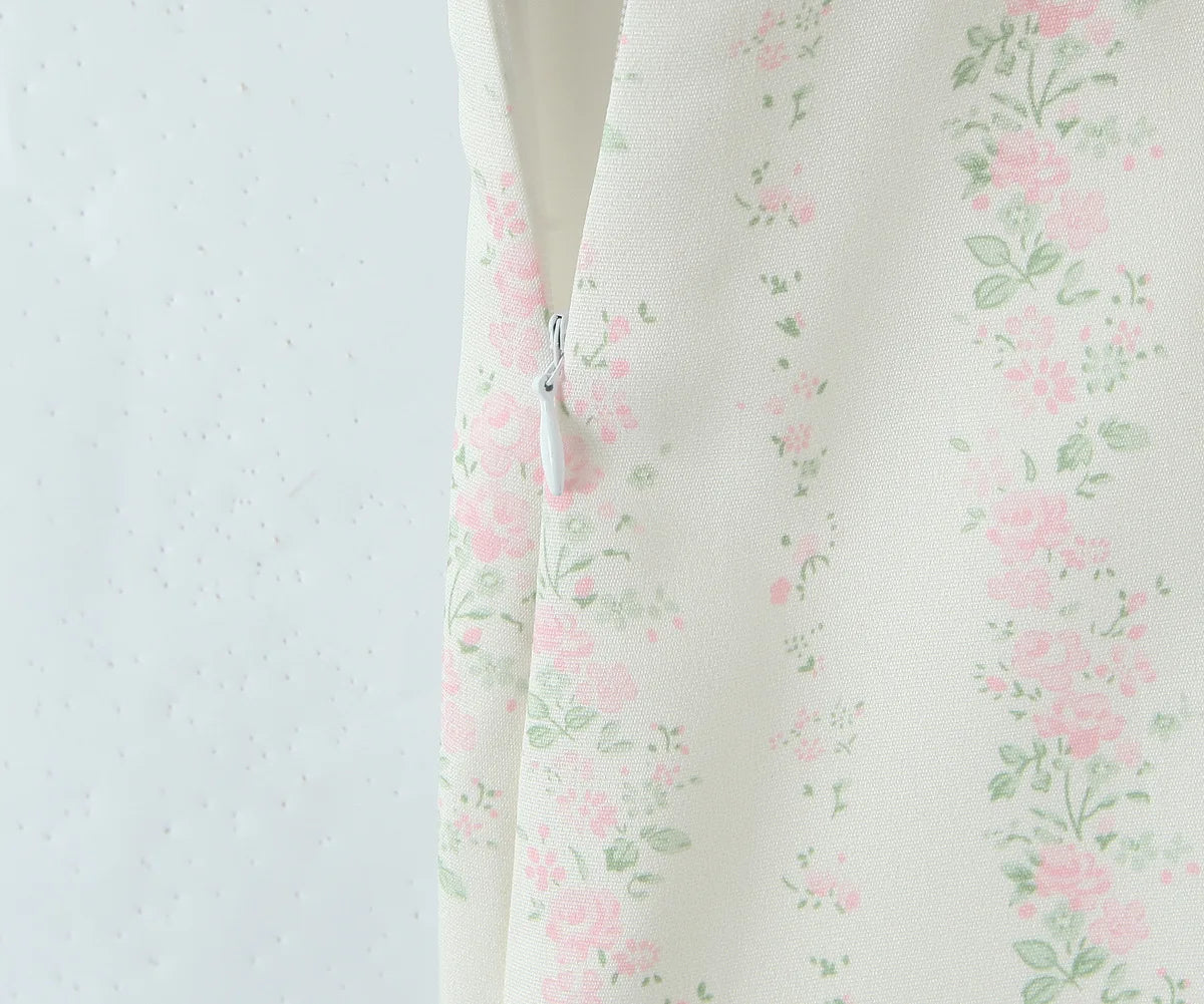 Vintage Sweet Floral Print Mini Dress Set Strapless Crop Top Bodycon Skirts Outfit