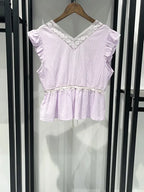 Sweet Lace V Neck Blouse With Ruffles And Flutter Sleeves