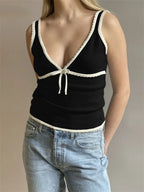 Backless Lace Up Crop Tank Top With V Neck