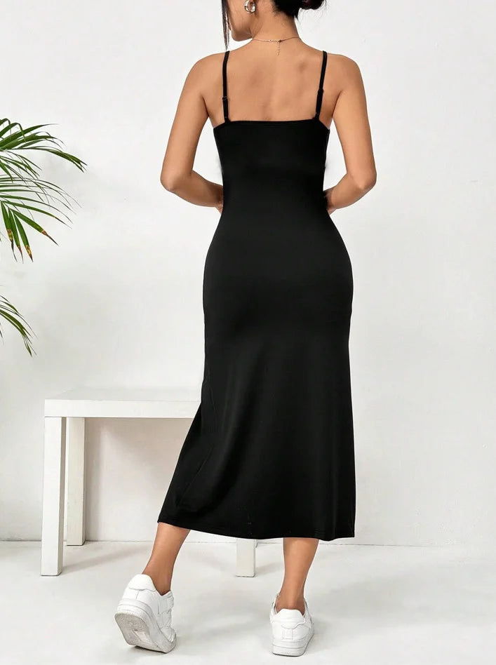 Chic Slit Cami Maxi Dress With Subtle Stretch For Everyday Wear