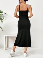 Chic Slit Cami Maxi Dress With Subtle Stretch For Everyday Wear