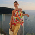Halter Top And Long Skirt Set With Backless Detail Asymmetric Design