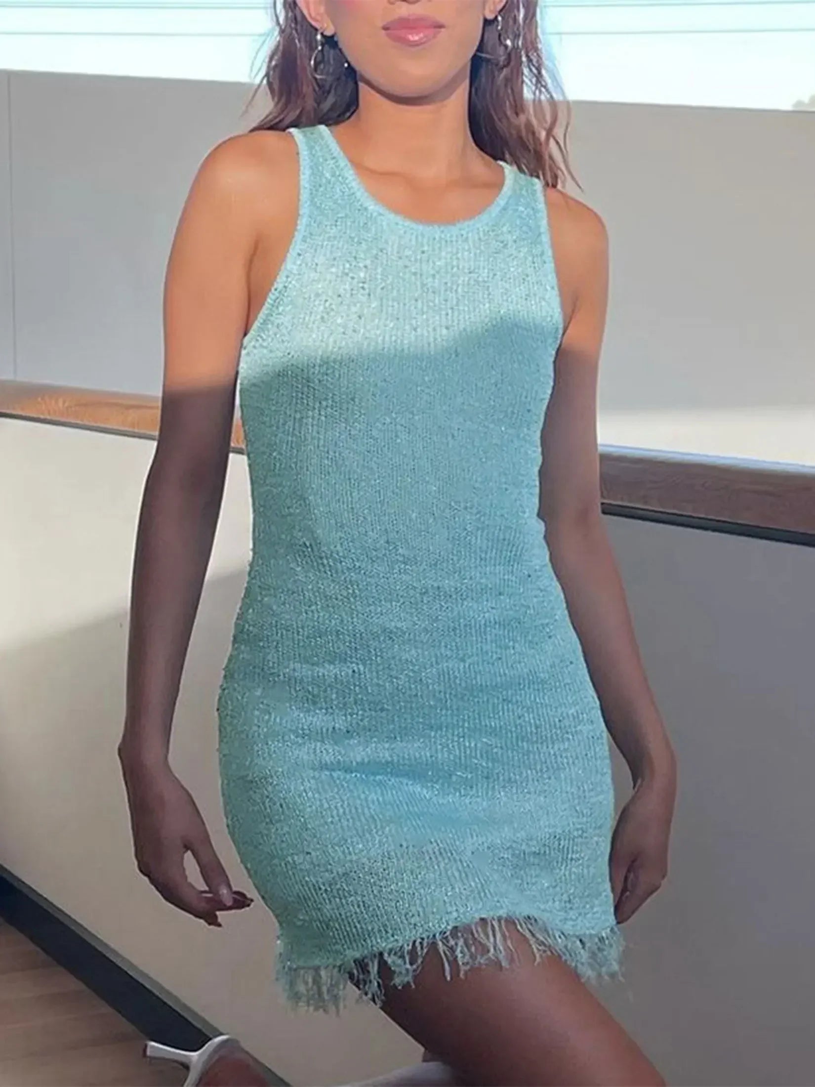Knit Mini Dress With Tassels And Glitter