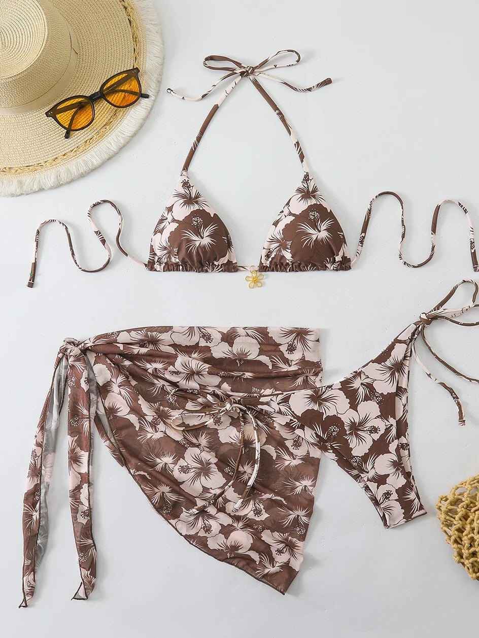 Triangle Bikini Set With Cover Up