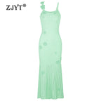 Airy Floral Knit Maxi Dress With Spaghetti Straps