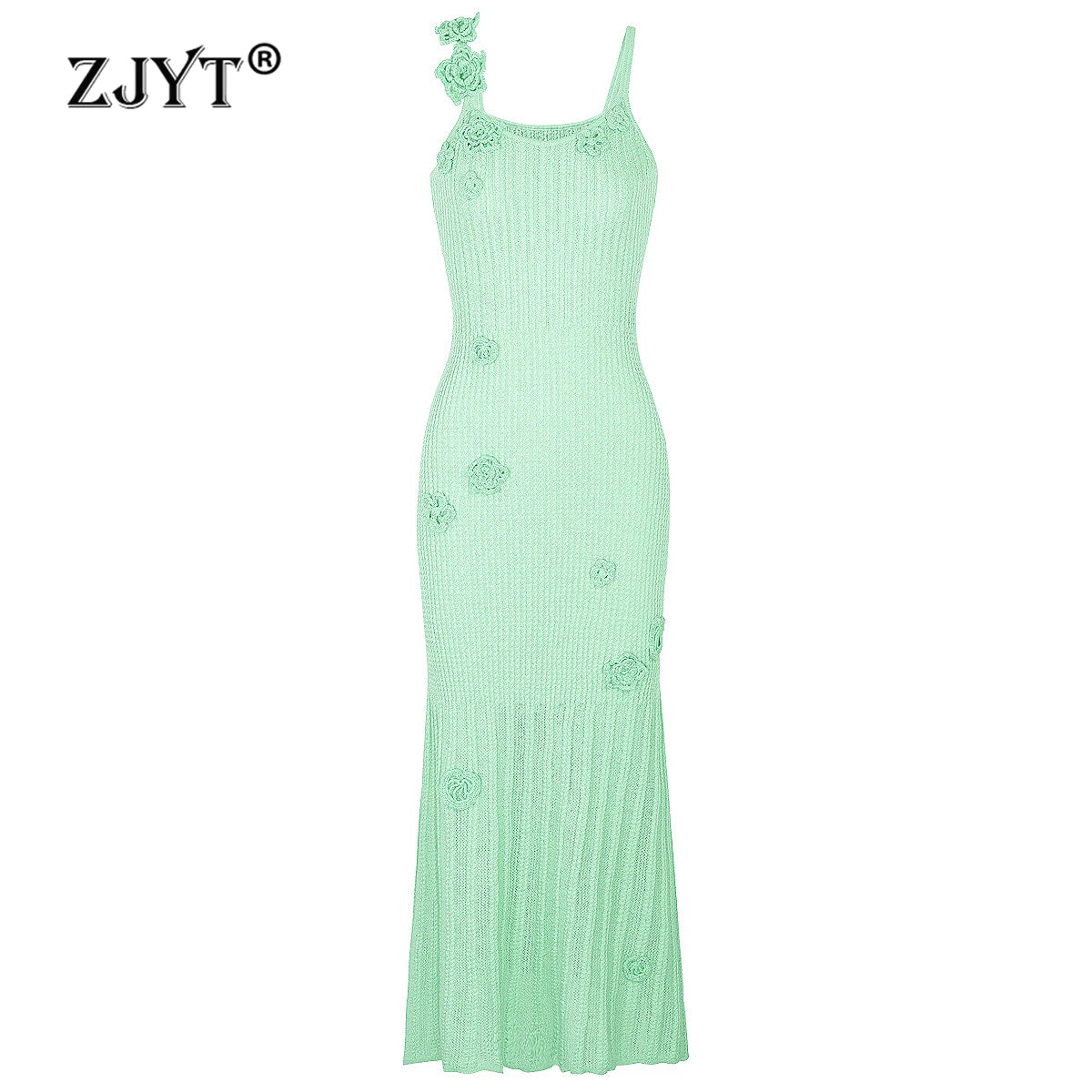 Airy Floral Knit Maxi Dress With Spaghetti Straps