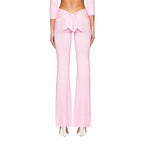 Boutique Knit Flared Pants With Elastic Waist And Back Bow Detail Slim Fit Trousers