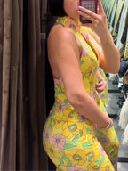 Floral Backless Halter Neck two piece Crop Top And Capris Set