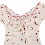 Cherry Print Frill One Piece Swimsuit With Short Sleeves Backless Design