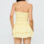 Mini Tube Top Dress With Tiered Hem Off Shoulder Ruched Sleeveless