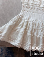 A Line Dress With Ruffled Knitted Vest For Women French Style