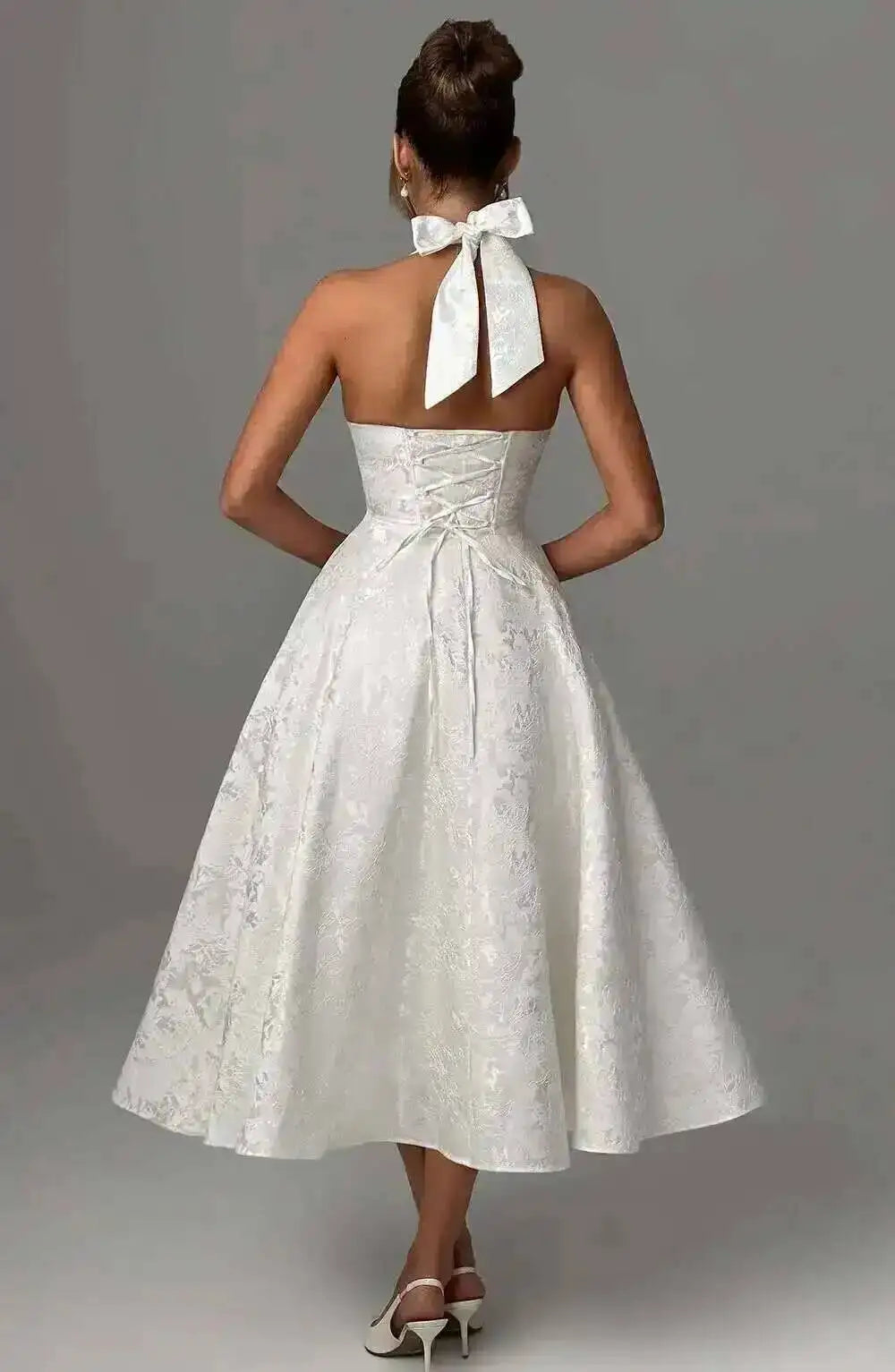 Backless Halter Evening Dress With Lace Jacquard For Elegant Special Occasions