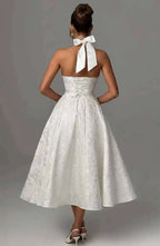 Backless Halter Evening Dress With Lace Jacquard For Elegant Special Occasions