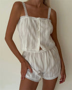 Fashion Pure Cotton Comfortable Soft Strap Short Pants Sleepwear Two-Piece Set