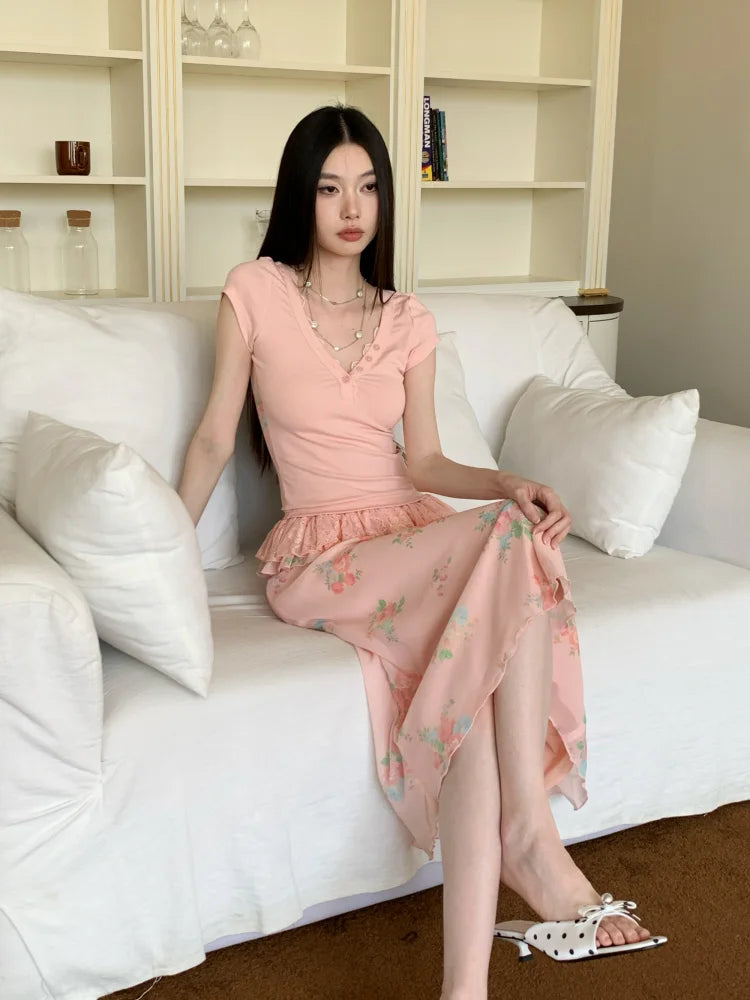 Floral Lace Peplum Midi Skirt