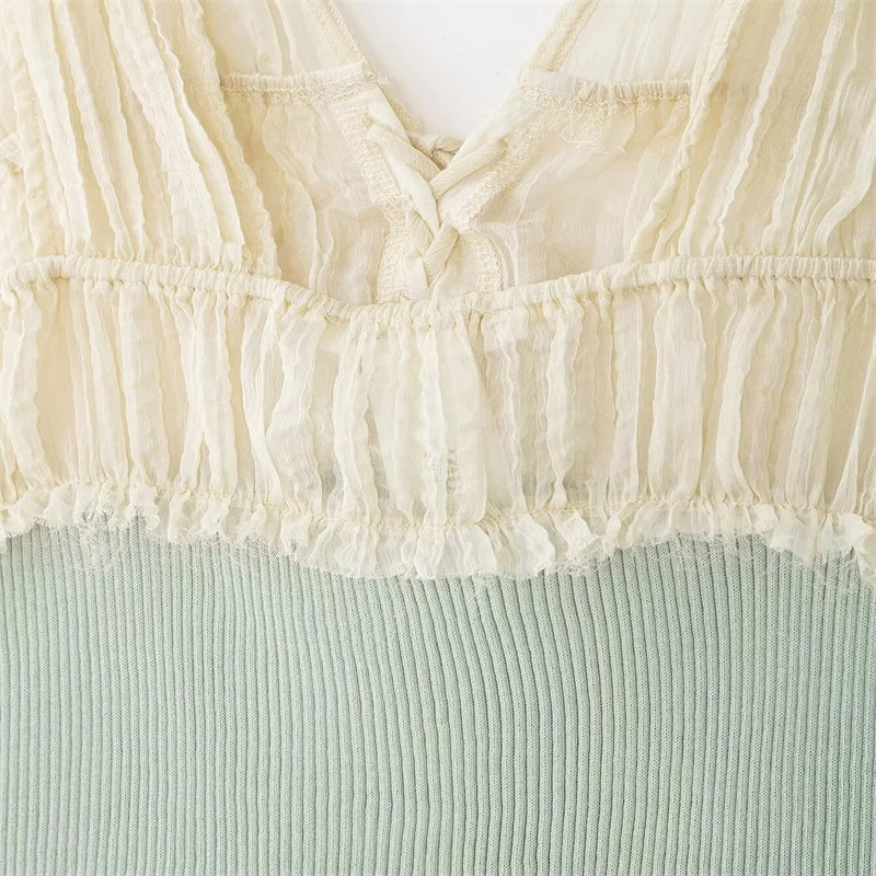 Patchwork Top For Women Casual Versatile With Elegant Vibe And Texture