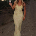 Floral Backless Spaghetti Strap Dress With Low Cut Silhouette