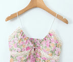 Floral Print Chiffon Sexy Backless Slim Super Short Lace Camis Top