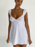 White Sexy V-Neck Backless Nightwear Mini Dress