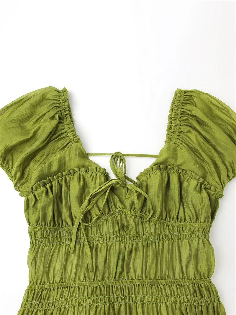 Vibrant Lace Up Back A Line Dress With Short Sleeves