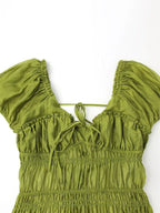 Vibrant Lace Up Back A Line Dress With Short Sleeves