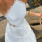 Boho Two Piece Lace Trim Cami Top And Tiered Maxi Skirt Set