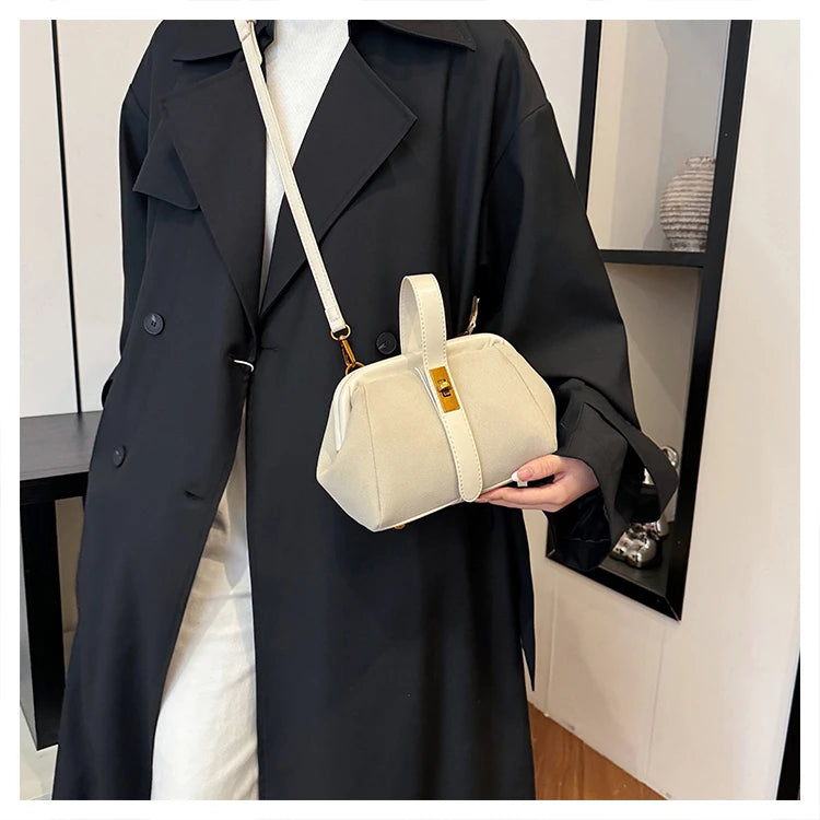 Luxe Faux Suede Frame Shoulder Bag With PU Accent Elegant Crossbody