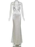 Silky Satin Evening Gown With Low Neck Backless Design Sleeveless Maxi Dress
