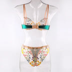 Countryside Embroidered Lingerie Set With Floral Patchwork Bra And Panty Details
