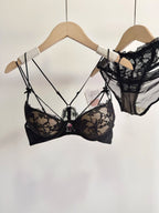 Lace Front Closure Lingerie Set For Women Wirefree Push Up Bra Delicate Straps Lightweight Comfort