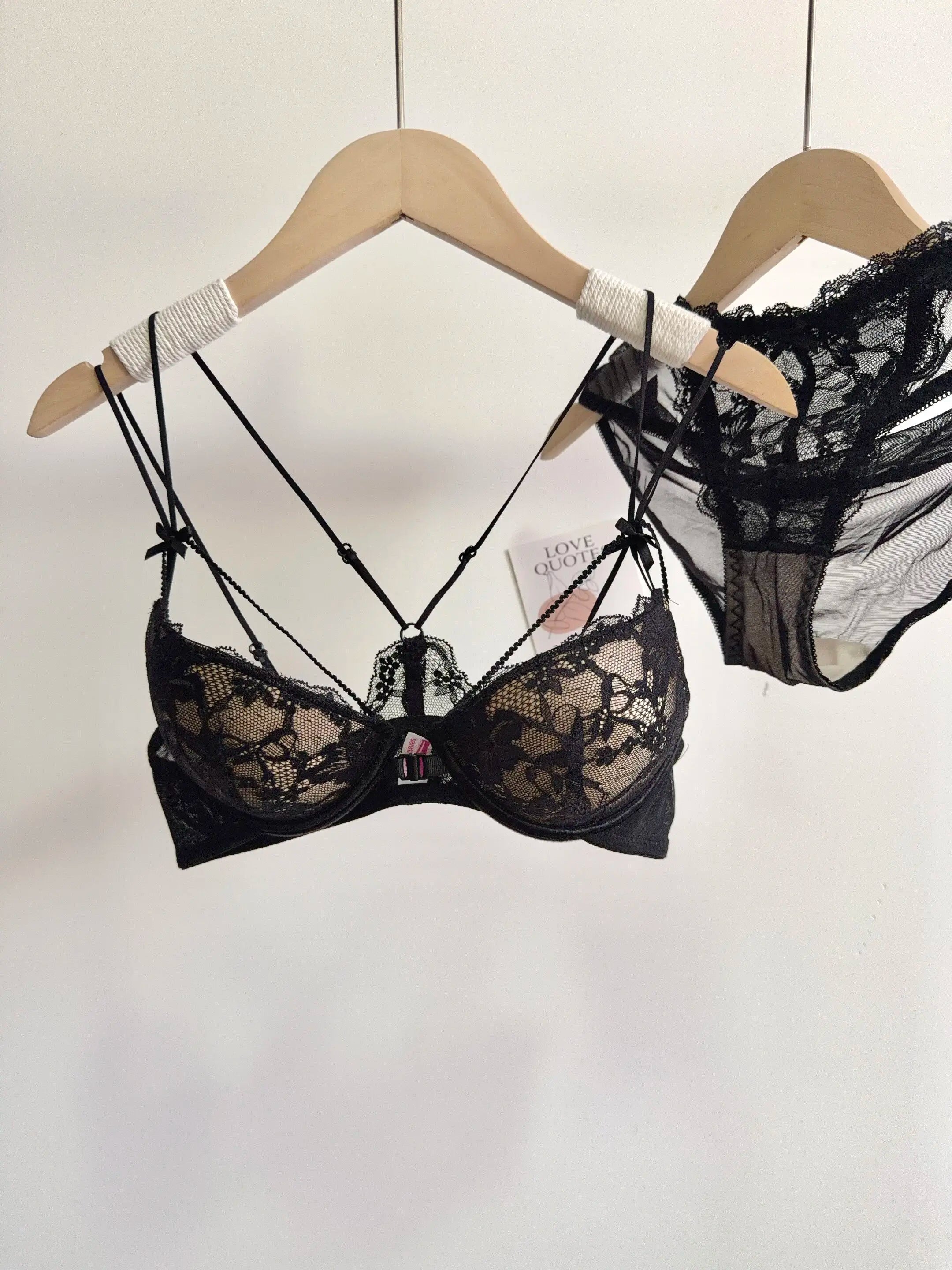 Lace Front Closure Lingerie Set For Women Wirefree Push Up Bra Delicate Straps Lightweight Comfort